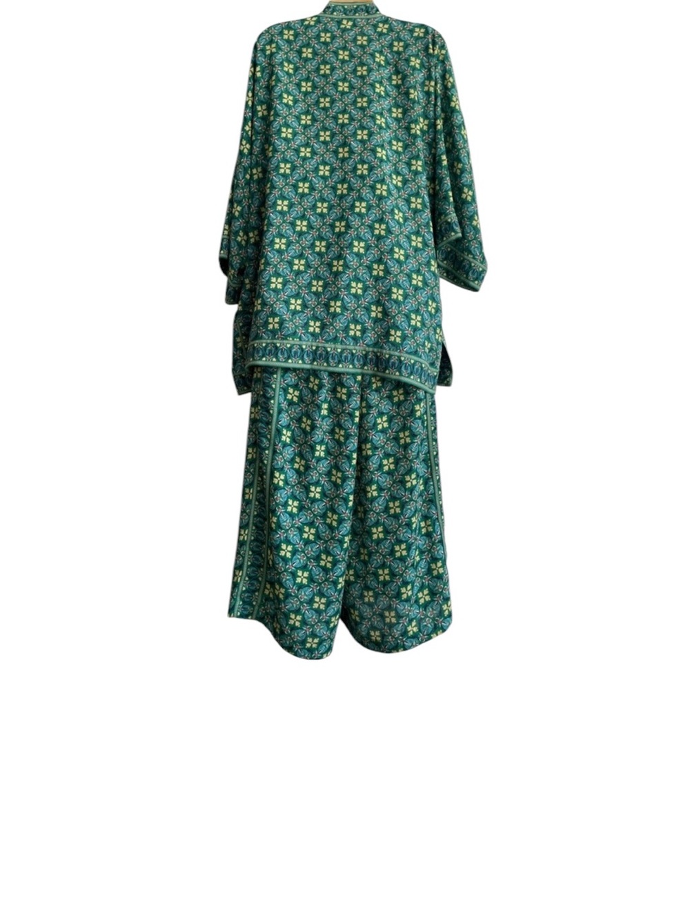 Max Studio Kimono Green Floral Wide-Leg Pants Set - Picture 3 of 11